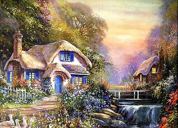 a magical place, art, landscape, nature, flowers, paintings, houses HD wallpaper