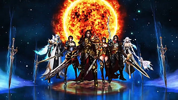 Legend Knight, blue, knight, long hair, beauty, d, mmorpg, mage, planet, reflection, magical, game, male, sun, warrior, female, sexy, magic, sword, hot, girl, wizard, beautiful, armor, blade, boy, video game, red HD wallpaper