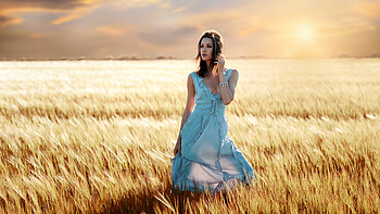 Blue Dress Girl Field Summers , girls, model, field, outdoors, blue-dress HD wallpaper