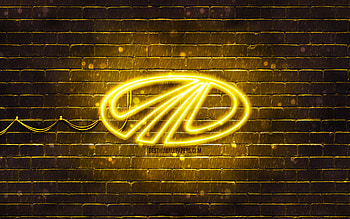 Mahindra yellow logo, , yellow brickwall, Mahindra logo, brands, Mahindra neon logo, Mahindra HD wallpaper