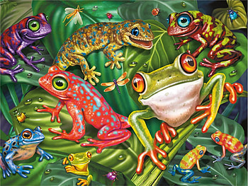 FROGS AND FLIES, colorful, jigsaw, pieces, frogs HD wallpaper