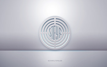 Steyr 3d white logo, gray background, Steyr logo, creative 3d art, Steyr, 3d emblem HD wallpaper