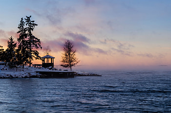Winter, Nature, Dawn, Fog, Bay, Sweden HD wallpaper