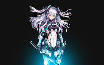 mecha Girls, Anime Girls, Silver Hair, Sword, Red Eyes / and Mobile Backgrounds HD wallpaper