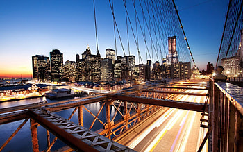 Cities, Sunset, Shine, Light, Pier, Skyscrapers, Bridge, New York HD wallpaper