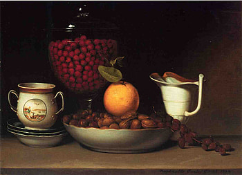 Still Servings, creamer, berries, nuts, orange, saucers, jar, sugar bowl, mix, glass, bowl HD wallpaper
