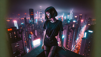 Neon Short Hair Asian Girl, neon, scifi, artist, artwork, digital-art HD wallpaper