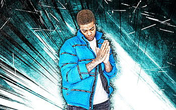 Chip, grunge art, british rapper, music stars, Jahmaal Noel Fyffe, blue abstract rays, Chipmunk, british celebrity, Chip HD wallpaper
