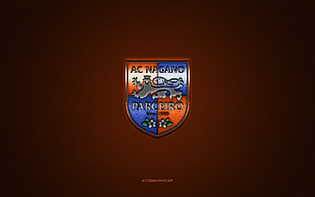 AC Nagano Parceiro, Japanese football club, blue logo, orange carbon fiber background, J3 League, football, Nagano, Japan, AC Nagano Parceiro logo HD wallpaper