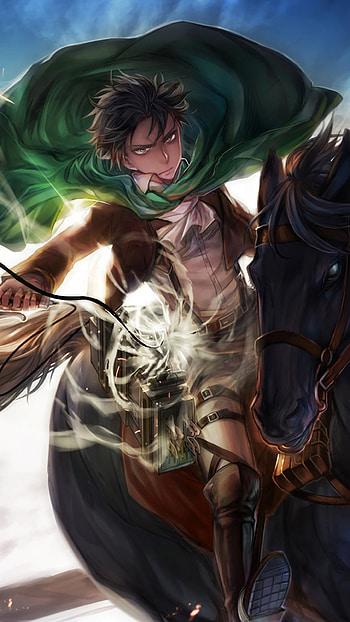 Black-Haired Levi: Horseback Charge — Attack on Titan , black hair, horse, Levi Ackerman, Anime, Attack on Titan HD phone wallpaper