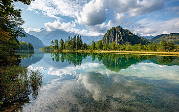 Alps, mountain river, mountain landscape, morning, mountains, forest, spring, Austria HD wallpaper