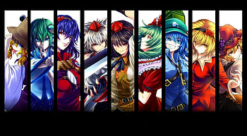 Touhou Girls, sword, girl, long hair, team, anime girl, anime, collages, group, touhou, short hair, , friend, warrior, female HD wallpaper