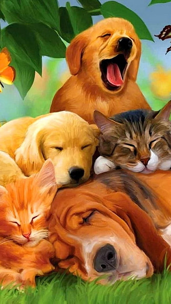 Cartoon Dog, Cat And Dogs HD phone wallpaper