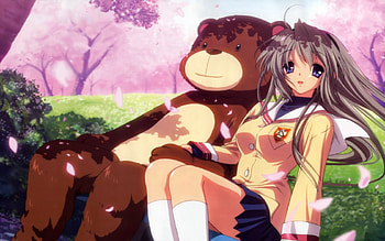 Clannad, anime, teddy beard, girl, manga, Tomoyo Sakagami HD wallpaper