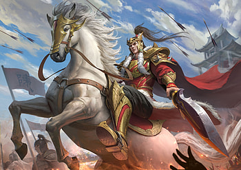 Warrior, horse, fantasy, wencan zhu, man, general, cal HD wallpaper
