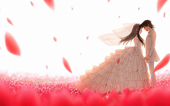 Kotetsu and Tomoe Kaburagi, kotetsu, tulips, dress, tiger and bunny, groom, kaburagi family, men, couple, tomoe, male, female, wife, wedding dres, gloves, Kotetsu and Tomoe, wedding, anime, flowers, women, husband, bride HD wallpaper