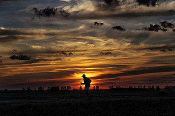 Sports, Sunset, Sky, Clouds, Silhouette, Run, Running, Athlete, Sportsman HD wallpaper