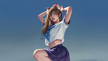 School Girl Tying Her Hair, anime-girl, artist, artwork, art, digital-art, artstation HD wallpaper