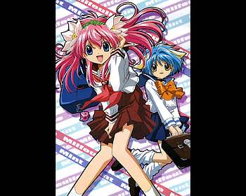 Milfeulle & Mint, blue, mint, pink, milfeulle, anime, normad key chain, galaxy angel HD wallpaper