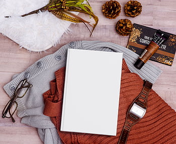 Elegant flat lay featuring a book, clothing, and accessories perfect for autumn inspiration. HD wallpaper