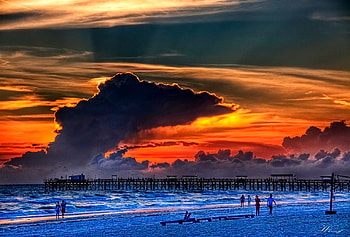 Beautiful sky, blue, sky, beautiful, fire, sunset, ocean HD wallpaper