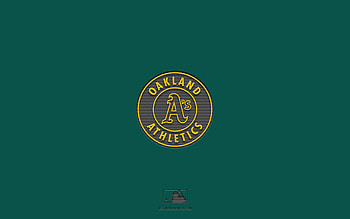 Oakland Athletics, green background, American baseball team, Oakland Athletics emblem, MLB, California, USA, baseball, Oakland Athletics logo HD wallpaper
