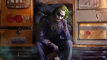 Joker Sitting Beside Bus Door , joker, superheroes, artwork, deviantart HD wallpaper