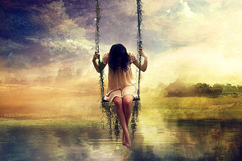 Mai aproape de cer, abstract, fantasy, sky, rocking chair, balansoar, woman, cer HD wallpaper