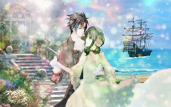 Beautiful Day Dance!, ship, okita souji, yukimura chizuru, cage, beach, light, flower, hakuouki shinsengumi kitan, stair, sky HD wallpaper