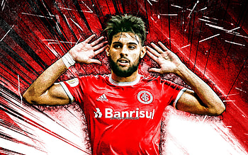Yuri Alberto, grunge art, Internacional FC, brazilian footballers, Yuri Alberto Monteiro da Silva, soccer, Brazilian Serie A, football, red abstract rays, Yuri Alberto HD wallpaper