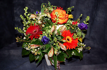 Flowers, Roses, Gerberas, Typography, Registration, Alstroemeria, Bouquet, Composition HD wallpaper