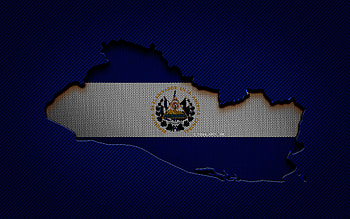 El Salvador map, , North American countries, Salvadoran flag, blue carbon background, El Salvador map silhouette, El Salvador flag, North America, Salvadoran map, El Salvador, flag of El Salvador HD wallpaper