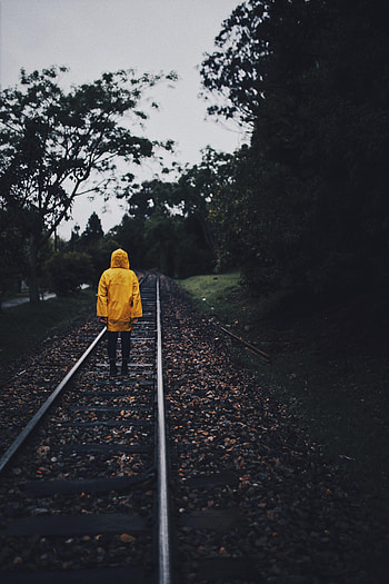 Alone, Autumn, Miscellanea, Miscellaneous, Human, Person, Railway, Lonely, Cloak HD phone wallpaper