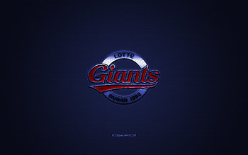 Lotte Giants, South Korean baseball club, KBO League, red logo, blue carbon fiber background, baseball, Busan, South Korea, Lotte Giants logo HD wallpaper