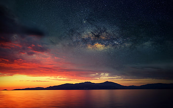 Galaxy Blended Landscape Mountains Sunset, landscape, mountains, sunset, galaxy, nature HD wallpaper