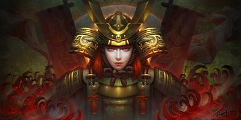 Warrior girl, armor, samurai, meng xiangning, art, face, girl HD wallpaper