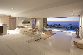 Landscape, Sea, Interior, Miscellanea, Miscellaneous, Ocean, Table, Room, Balcony, Apartment, Sofas, Flat, Lux, Penthouse, Suite, Television, Television Set HD wallpaper