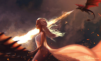 Mother of dragons, daenerys targaryen, art, pauline voss, girl, fantasy, mother, dragon, princess, game of thrones HD wallpaper