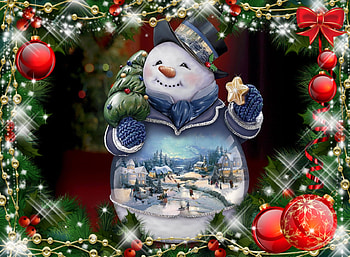 A Very Special Snowman, hat, village, snowman, decoration, scene, christmas, twinkle HD wallpaper