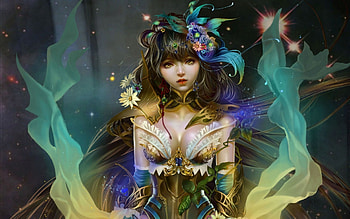 Colorful Fantasy, colorful, fantasy, beautiful, flowers, woman HD wallpaper