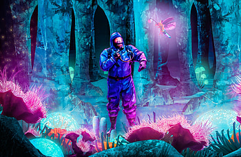 Luminescence, cave, neon, explorer, digital art HD wallpaper