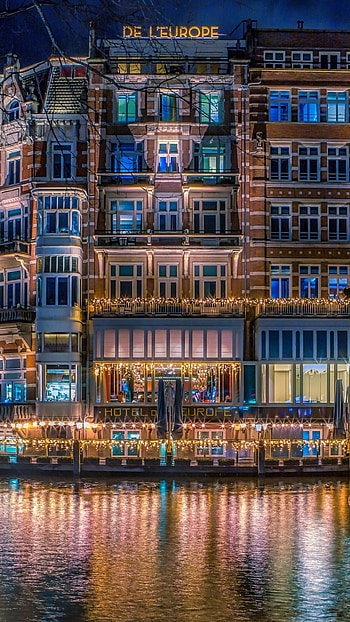 Amsterdam building night, River reflection, , Sony Xperia HD phone wallpaper