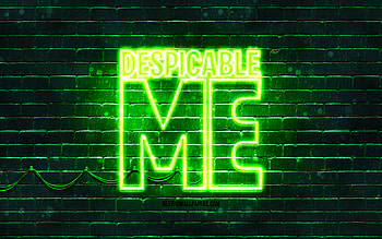 Despicable Me green logo, , green brickwall, Despicable Me logo, minions, Despicable Me neon logo, Despicable Me HD wallpaper