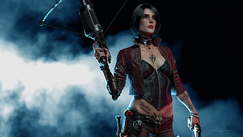 Black Hair Crossbow Woman Warrior Artwork, artist, woman, warrior, artstation, artwork, digital-art HD wallpaper