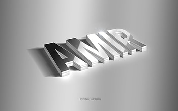 Amir, silver 3d art, gray background, with names, Amir name, Amir greeting card, 3d art, with Amir name HD wallpaper