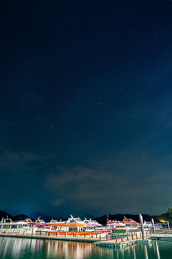 Night, Reflection, Pier, Miscellanea, Miscellaneous, Boat, Wharf, Port HD phone wallpaper