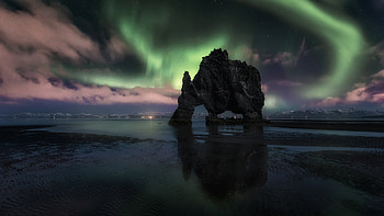 Aurora Borealis Hvitserkur Night Nature HD wallpaper