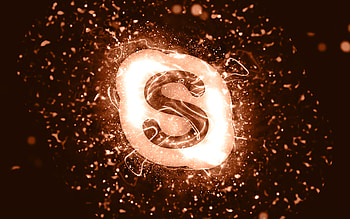 Skype brown logo, , brown neon lights, creative, brown abstract background, Skype logo, brands, Skype HD wallpaper
