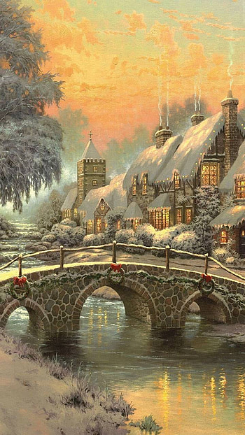 Village on Winter Night, winter, village, artistic, painting HD phone wallpaper