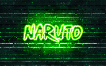 Naruto green logo, , green brickwall, Naruto logo, manga, Naruto neon logo, Naruto HD wallpaper